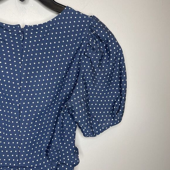 MADEWELL Mini Dress Women 0 Blue Polka Dot Ruffle NEW Puff Sleeve NP106 - Picture 9 of 16